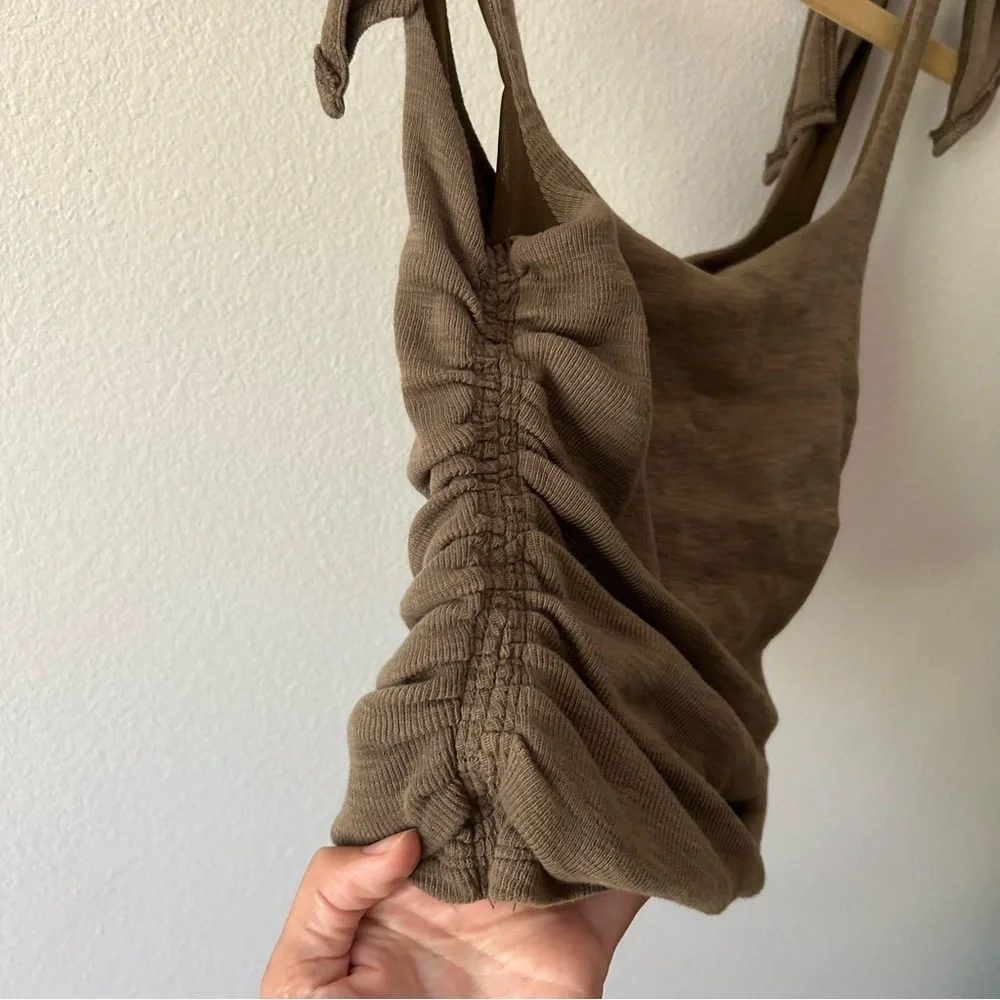 Free People Boulevard ruched cropped tie shoulder tank olive green